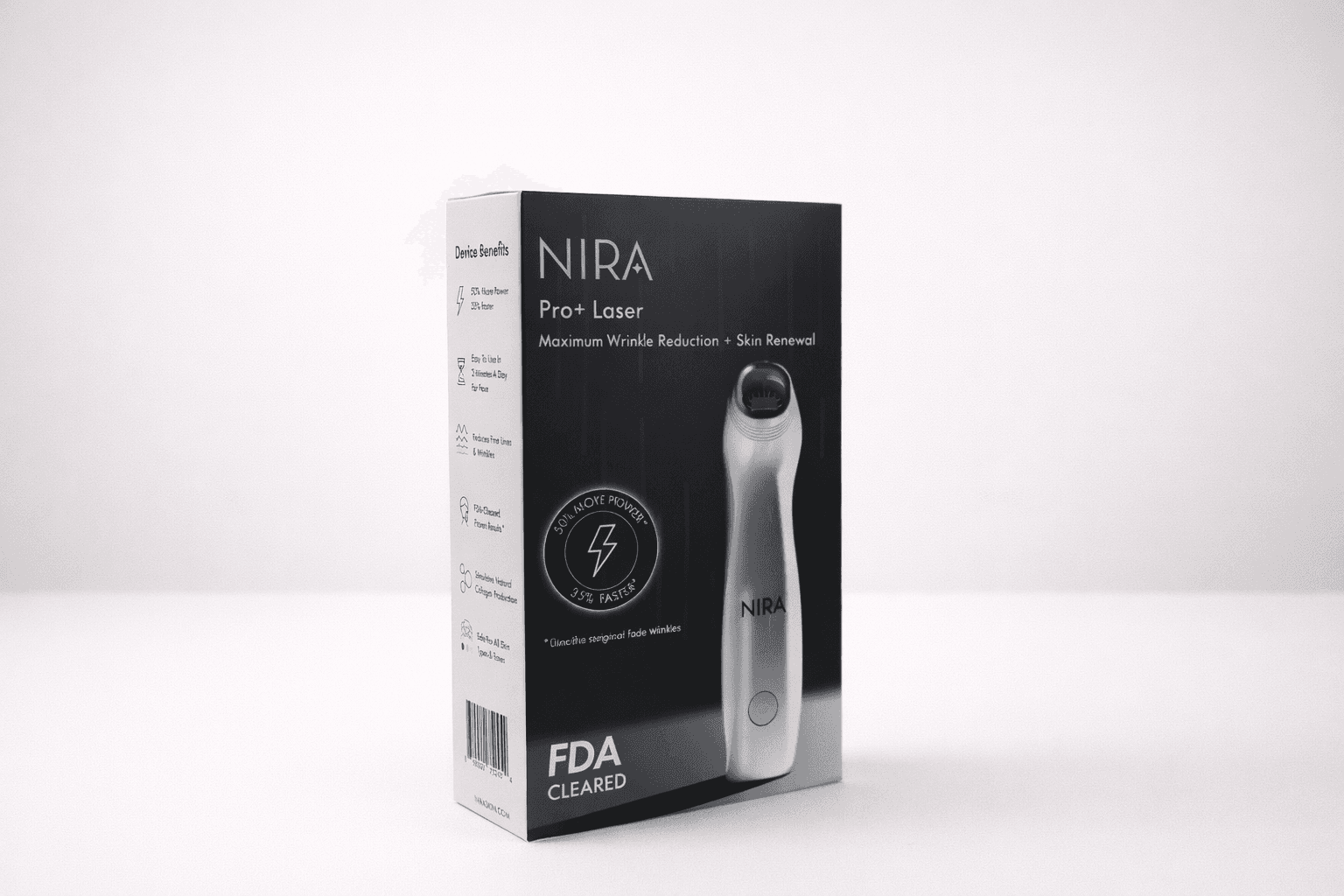 Sleek black retail box for consumer electronics device with product imagery